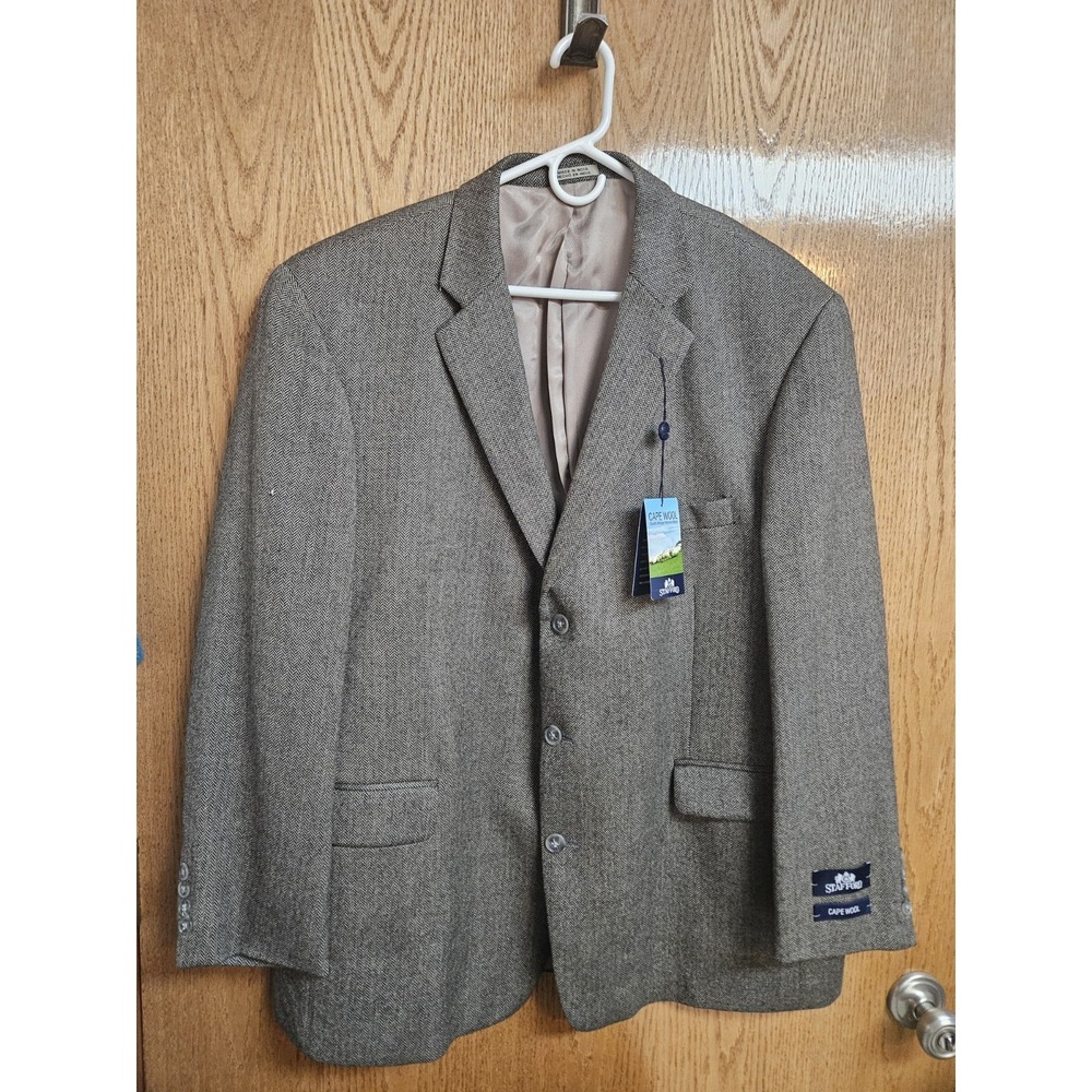 NEW Stafford Mens 48R Sport Coat Blazer Cape Wool Merino Wool Herringbone